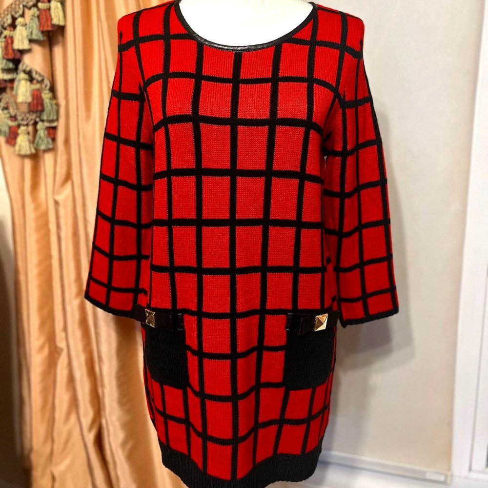 NWT Mudpie Red and Black Windowpane Sweater Tunic